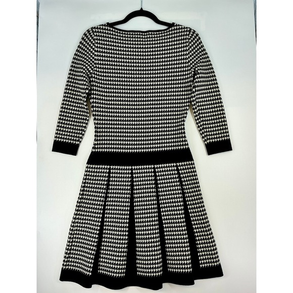 Ralph Lauren Sweater Dress XS Black White Houndstooth Pleated Knit Old Money - Picture 2 of 13